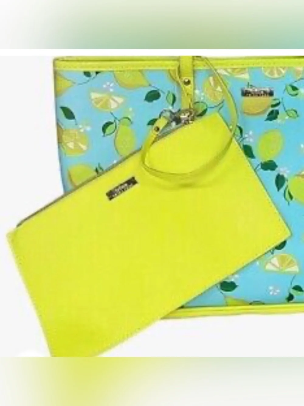 NWT Trina Turk Lemon Print Tote with Yellow Pouch